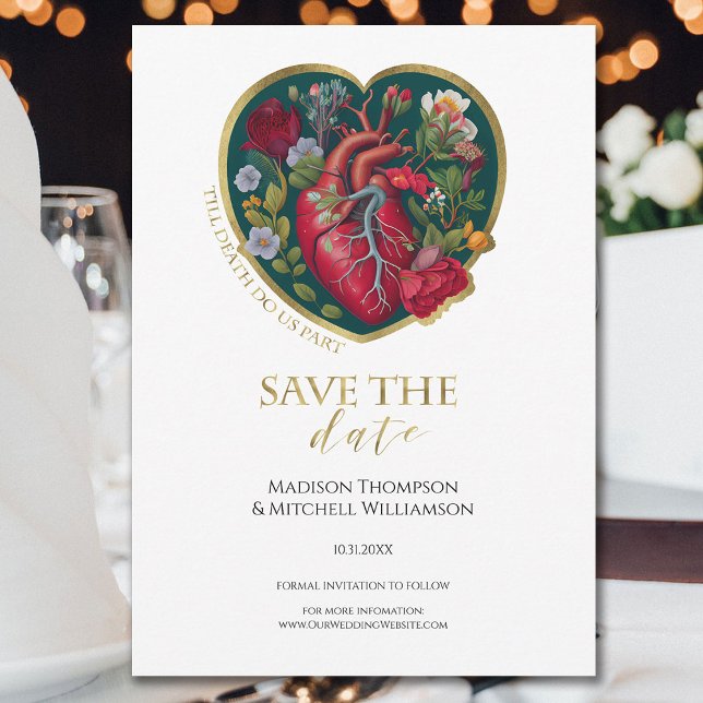 Till Death Do Us Part Goth Heart Gold Halloween Save The Date (Creator Uploaded)