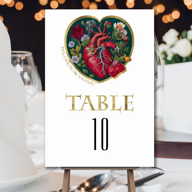 Till Death Do Us Part Goth Heart Gold Halloween Table Number (Creator Uploaded)