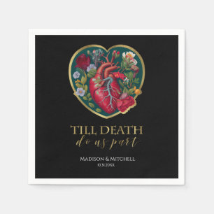 Till Death Do Us Part Goth Heart Halloween Gold Napkin