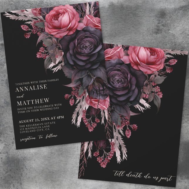Till Death Do Us Part Gothic Black Floral Wedding Invitation (Till Death Do Us Part Gothic Black Floral Wedding Invitation)