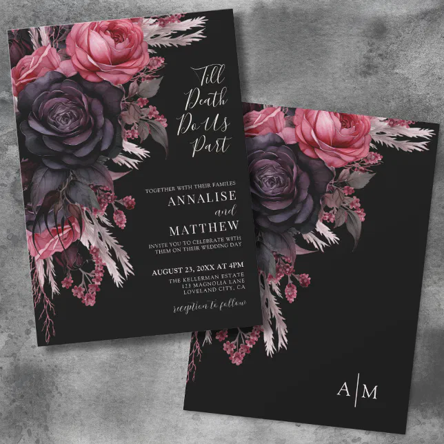 Till Death Do Us Part Gothic Black Floral Wedding Invitation | Zazzle