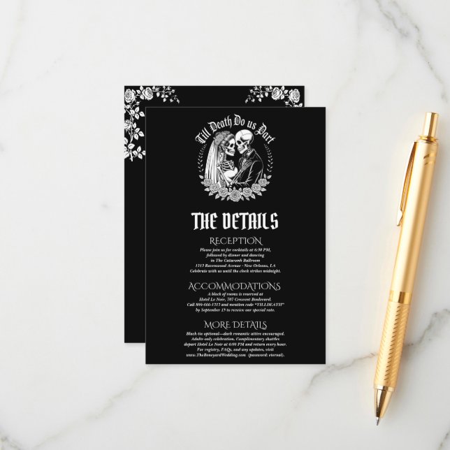 Till Death Do Us Part Gothic Black Wedding Enclosure Card (Front/Back In Situ)