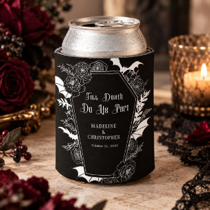 Till Death Do Us Part Gothic Floral Black Wedding Can Cooler