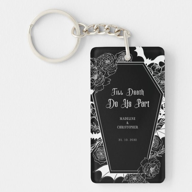 Till Death Do Us Part Gothic Floral Photo Wedding Key Ring (Front)