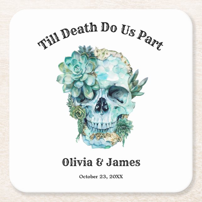 Till Death Do Us Part Gothic Halloween Wedding  Square Paper Coaster (Front)