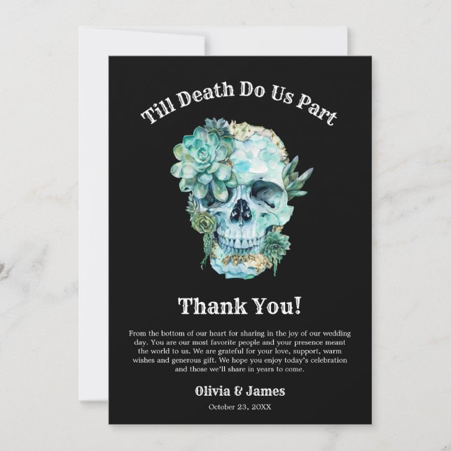Till Death Do Us Part Gothic Halloween Wedding  Thank You Card (Front)