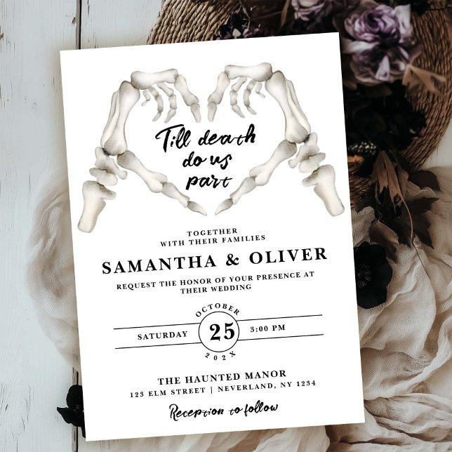 Till Death Do Us Part Gothic Minimal Heart Wedding Invitation (Creator Uploaded)