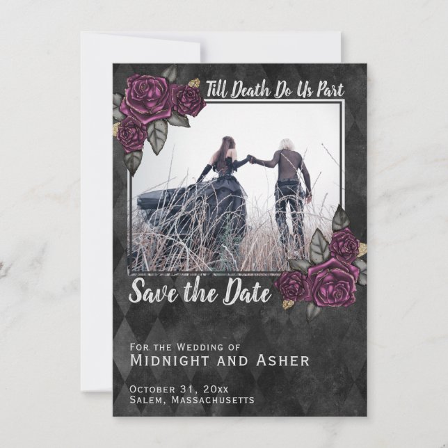 Till Death Do Us Part Gothic Save the Date Roses Invitation (Front)