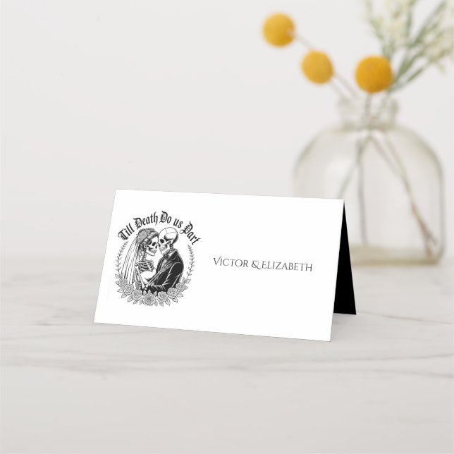 Till Death Do Us Part Gothic Skeleton Bride Groom Place Card (Front)