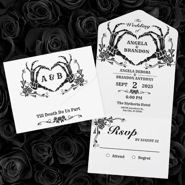 Till Death do us part gothic skeleton wedding All In One Invitation ...