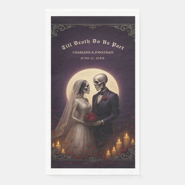 Till Death Do Us Part Gothic Skeletons Wedding Napkin (Front)