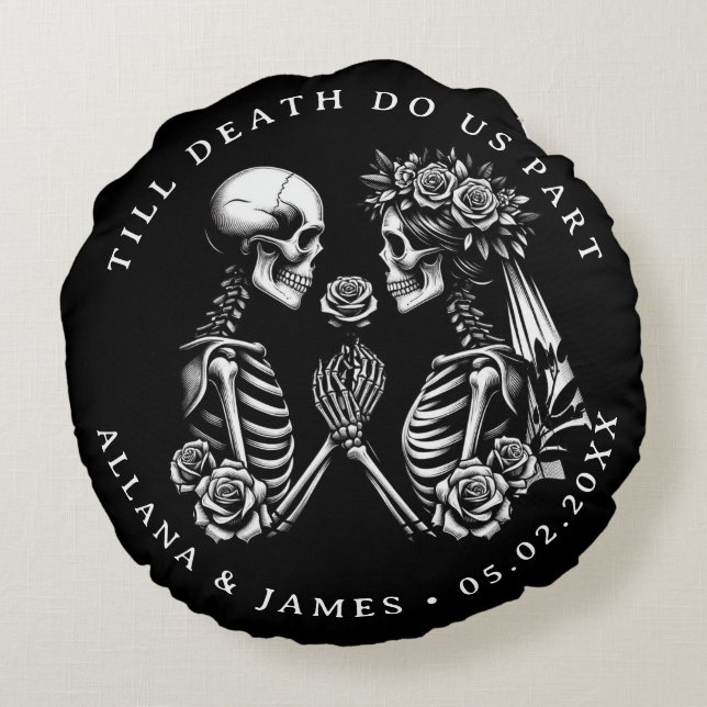 Till Death Do Us Part Gothic Wedding Round Pillow (Back)