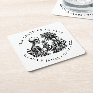 Till Death Do Us Part Gothic Wedding Square Paper Coaster