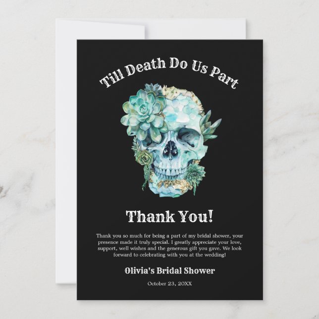 Till Death Do Us Part Halloween Bridal Shower  Thank You Card (Front)