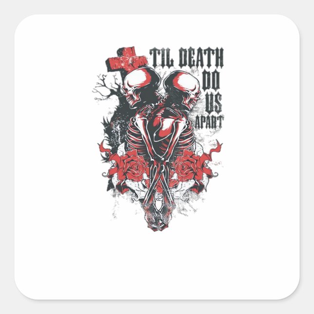Till Death Do Us Part – Minimalist Skeleton Art Fo Square Sticker (Front)
