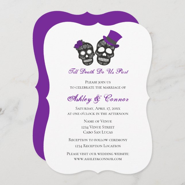 Till Death Do Us Part | Purple Black Wedding  Invitation (Front/Back)