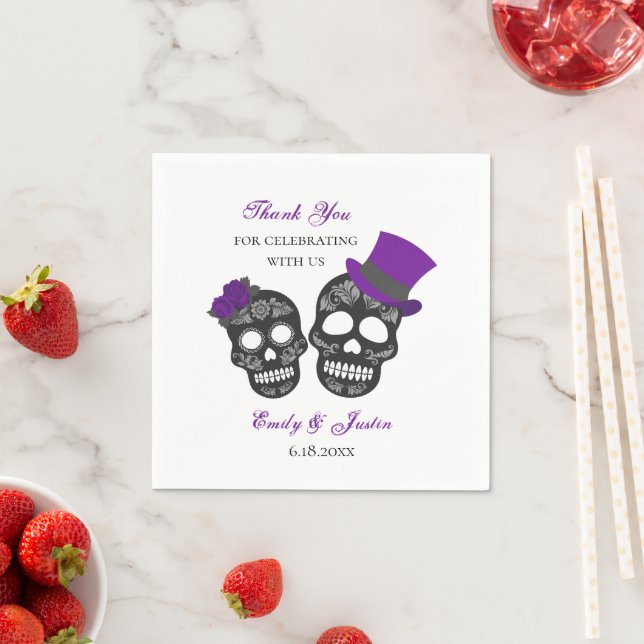 Till Death Do Us Part Purple Personalised Wedding Napkin (Insitu)