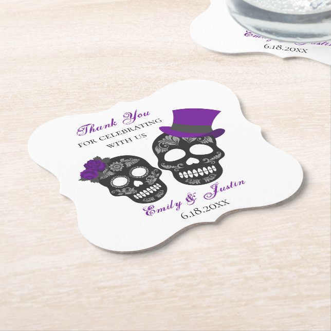 Till Death Do Us Part | Purple Wedding Favour Paper Coaster (Angled)