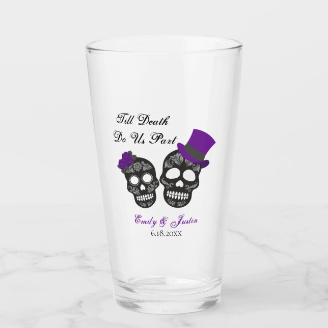 Till Death Do Us Part | Purple Wedding Gift Favour Glass (Front)