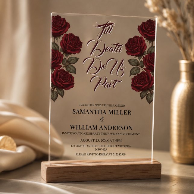 Till Death Do Us Part Red Rose Gothic Wedding Acrylic Invitations (Creator Uploaded)