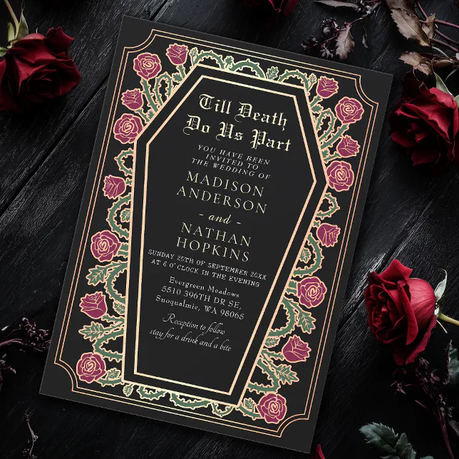 Till Death Do Us Part Rose Black Gothic Wedding Invitation | Zazzle