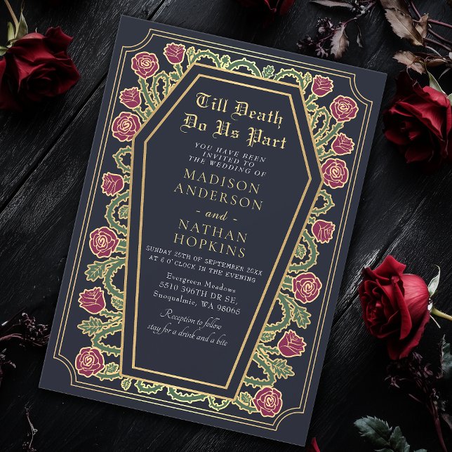 Till Death Do Us Part Rose Blue Gothic Wedding Invitation (Creator Uploaded)