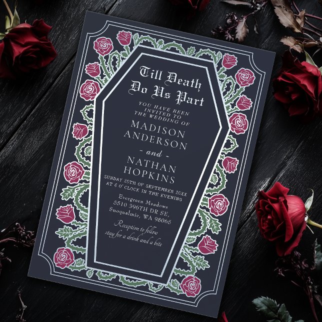Till Death Do Us Part Rose Blue Gothic Wedding Invitation (Creator Uploaded)