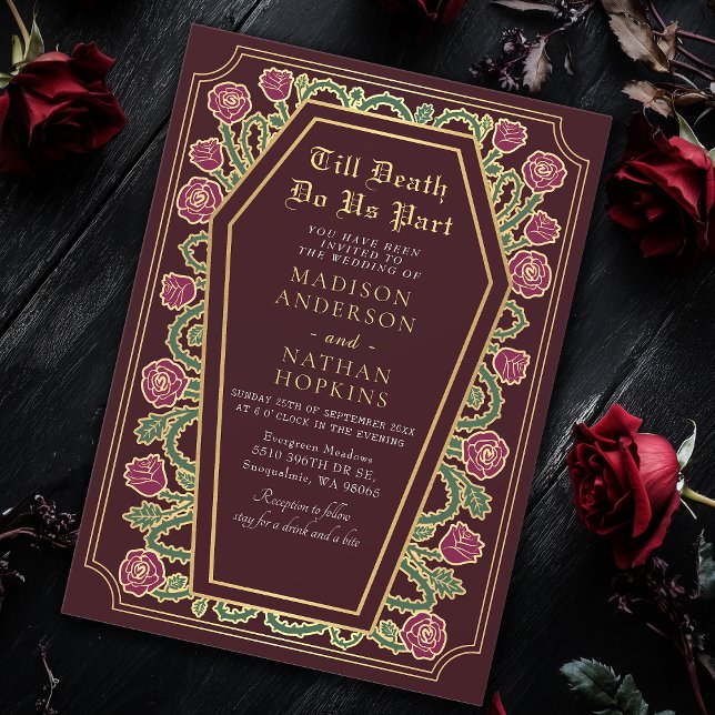 Till Death Do Us Part Rose Red Gothic Wedding Invitation (Creator Uploaded)