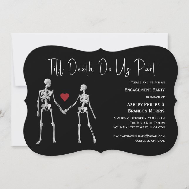 Till Death Do Us Part Skeleton Black Engagement Invitation (Front)
