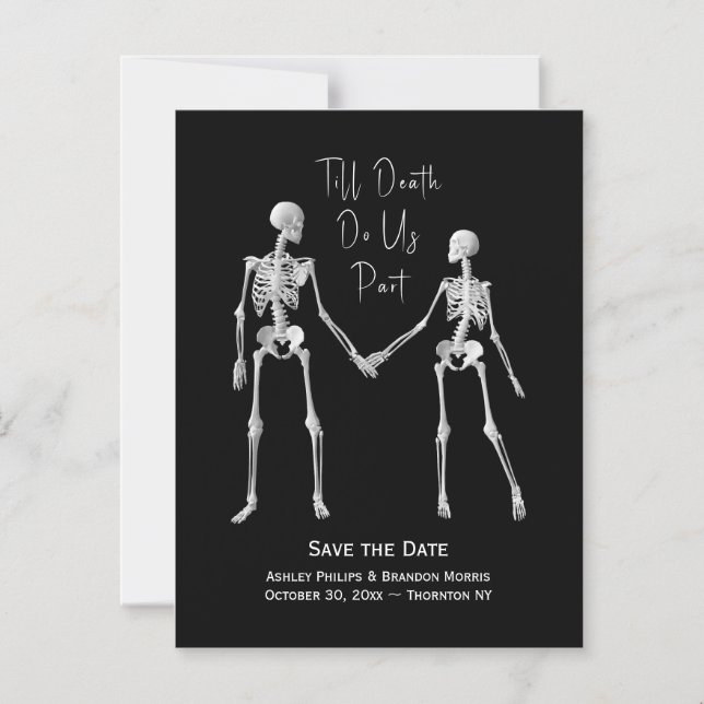 Till Death Do Us Part Skeleton Black Save The Date Magnetic Invitation (Front)