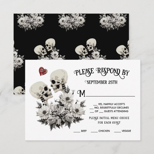 Till death do us Part Skeleton Couple Floral RSVP Invitation (Front/Back)