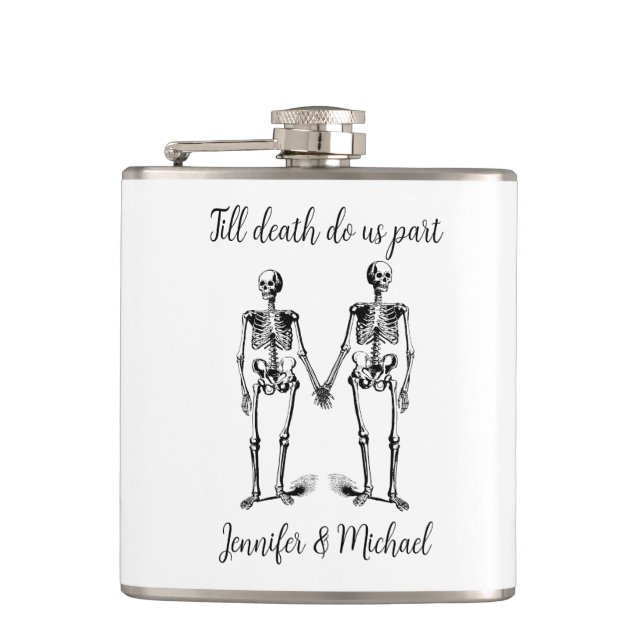 Till death do us part Skeleton Couple Name Black Hip Flask (Front)