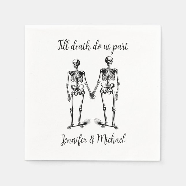 Till death do us part Skeleton Couple Name Black  Napkin (Front)