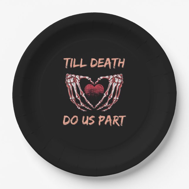 Till Death Do Us Part Skeleton Heart Hands Valenti Paper Plate (Front)