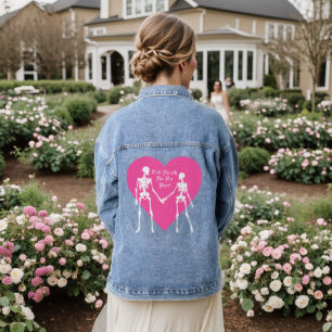 Till Death Do Us Part Skeleton & Pink Heart Denim Jacket