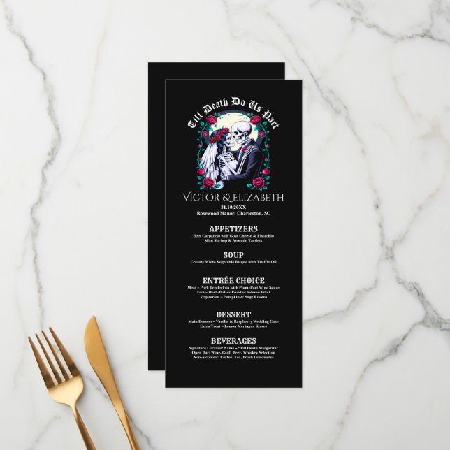 Till Death Do Us Part Skeleton Reception Menu (Front/Back In Situ)