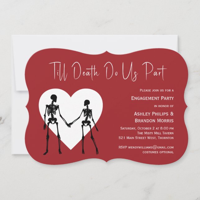 Till Death Do Us Part Skeleton Red Engagement  Invitation (Front)