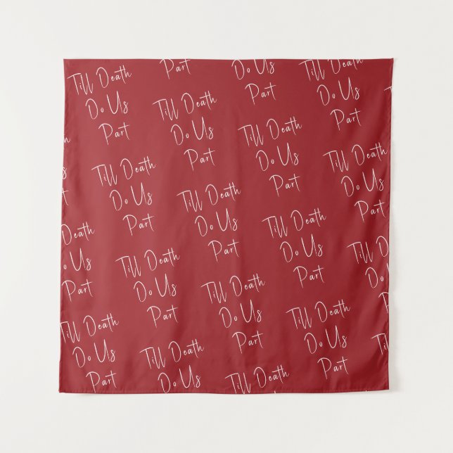 Till Death Do Us Part Skeleton Script Wedding Red Tapestry (Front)