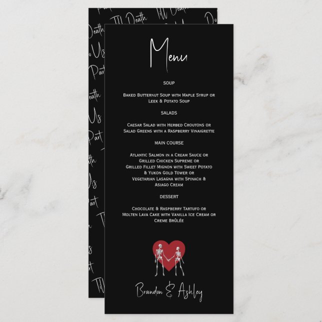  Till Death Do Us Part Skeleton Wedding Black Menu (Front/Back)