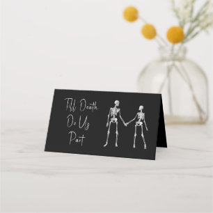 Till Death Do Us Part Skeleton Wedding Black Place Card