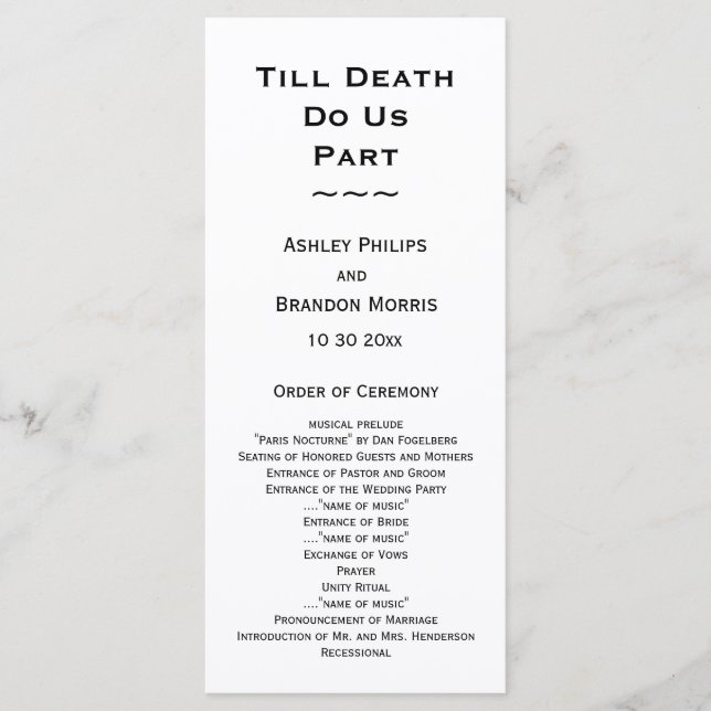Till Death Do Us Part Skeleton Wedding White  Programme (Front)
