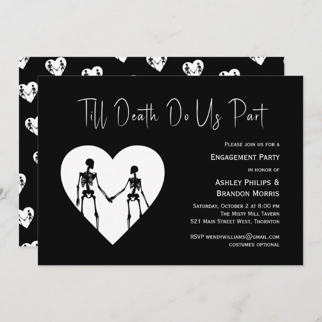 Till Death Do Us Part Skeleton White Engagement Invitation (Front/Back)