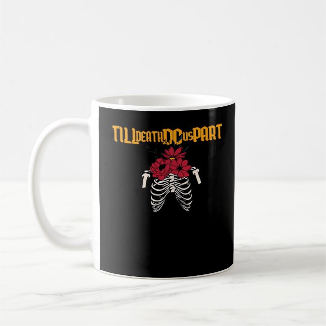 Till Death Do Us Part Skeleton With Red Flowers Cl Coffee Mug (Left)