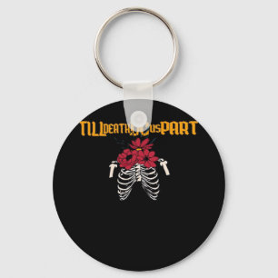 Till Death Do Us Part Skeleton With Red Flowers Cl Key Ring