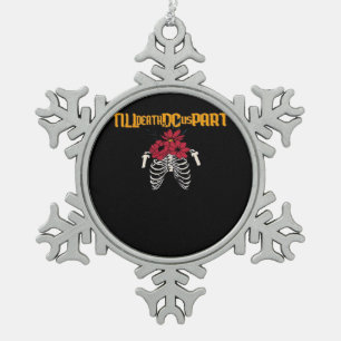 Till Death Do Us Part Skeleton With Red Flowers Cl Snowflake Pewter Christmas Ornament