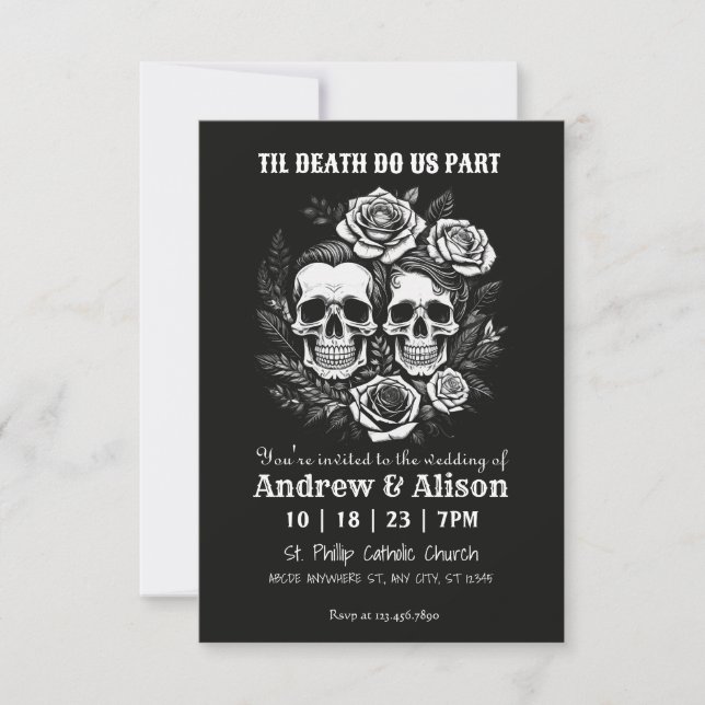 Till death Do us part skull couple roses Save The Date (Front)