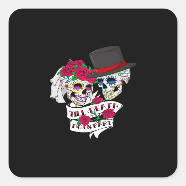 Till Death Do Us Part Skull Square Sticker (Front)