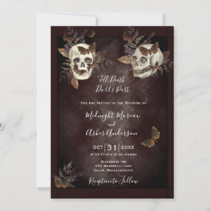 Till Death Do Us Part Skulls Butterflies Burgandy  Invitation