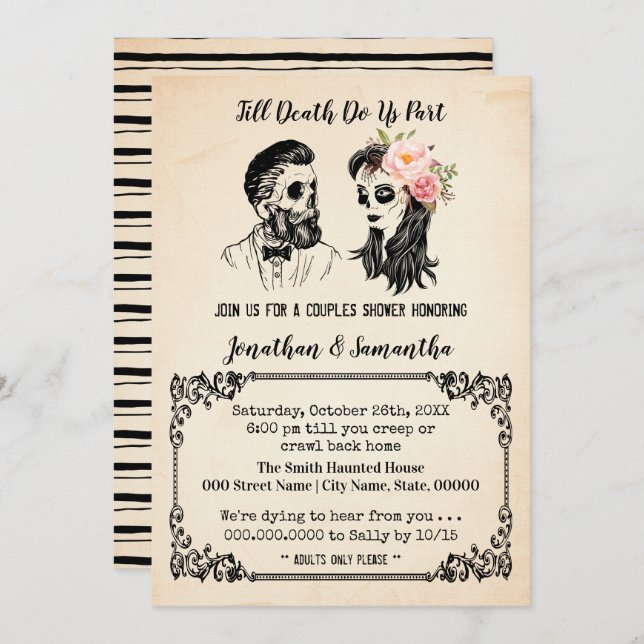 Till death do us part skulls couples shower invitation (Front/Back)