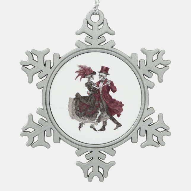 Till Death Do Us Part – Victorian Skeleton Couple  Snowflake Pewter Christmas Ornament (Front)